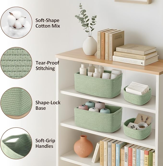 5-Pack Small Woven Rope Storage Baskets, 2 Sizes Organizer Bins | Fabric Cube - Image 3