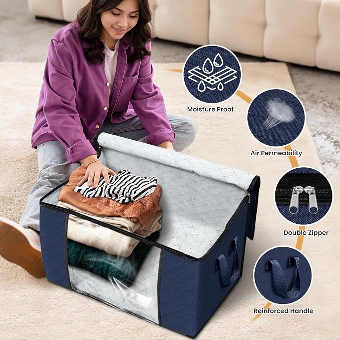 Fab totes 24 Gallons Clothes Storage, Foldable Thick Fabric Blanket Storage Bags - Image 4