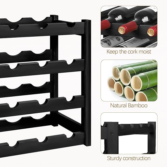 VASMIA Wine Rack, 4-Tier Bamboo Wine Racks Countertop, Sturdy and Durable Wine - Image 4