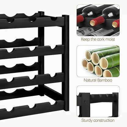 VASMIA Wine Rack, 4-Tier Bamboo Wine Racks Countertop, Sturdy and Durable Wine - Image 4