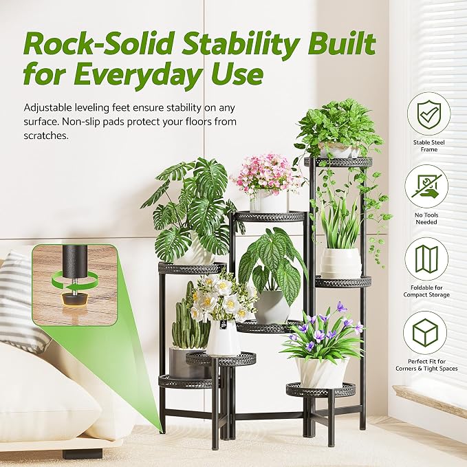 Black Stand Plants, 8-Tier Metal Plant Stands - Image 4