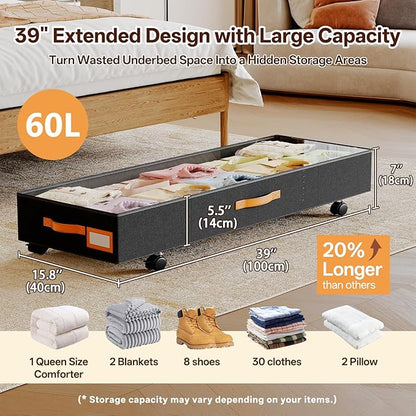 Under Bed Storage with Wheels 39inch, Extra Long Under Bed Storage Bins - Image 2