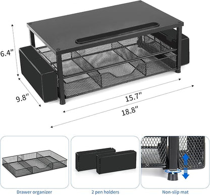 AUPSEN Wood Computer Monitor Stand Riser, 2-Tier Black Desk Organizer - Image 7