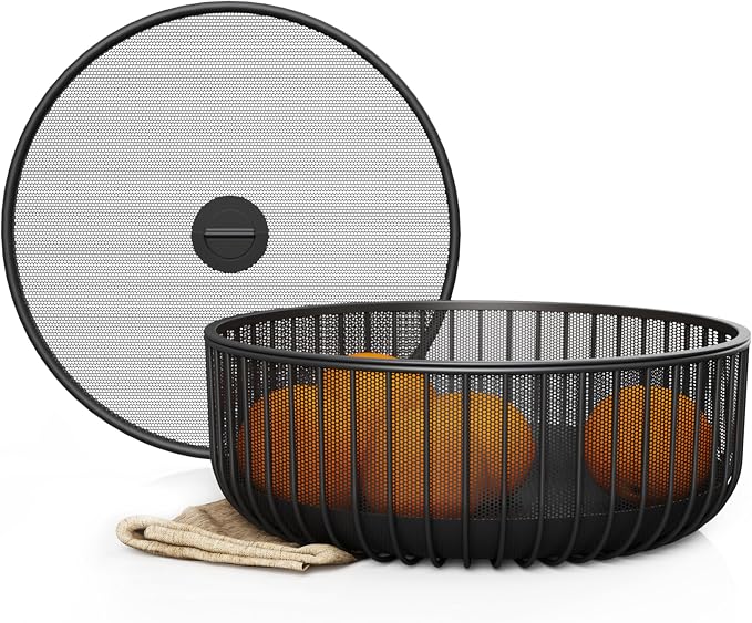 Metal Fruit Bowl with Mesh Lid and Basket by Libken