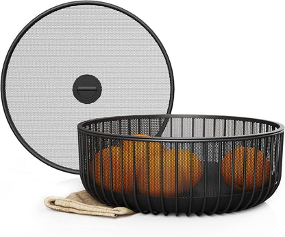 Metal Fruit Bowl with Mesh Lid and Basket by Libken