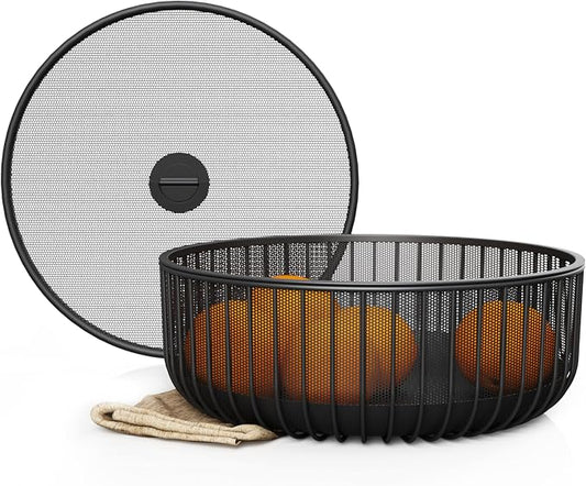 Metal Fruit Bowl with Mesh Lid and Basket by Libken
