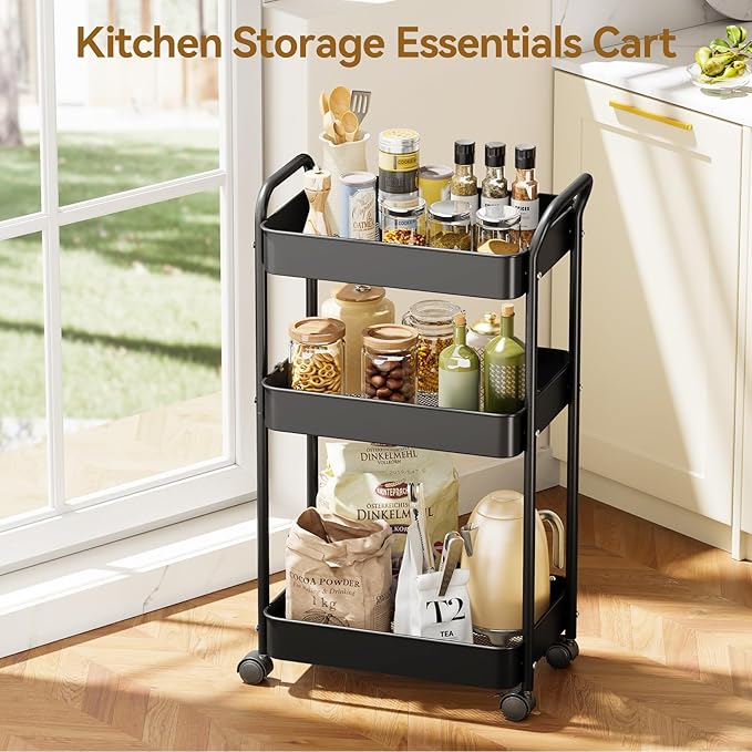 YASONIC 3-Tier Metal Rolling Cart, Sturdy Storage Utility Carts - Image 7