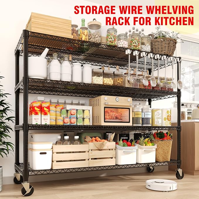 Metal Storage Shelving Units on Wheels, Storage Shelves 4-Tier Wire Rack - Image 4