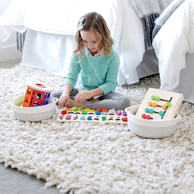 NaturalCozy 5-Piece Round Woven Cotton Rope Storage Baskets - Image 9