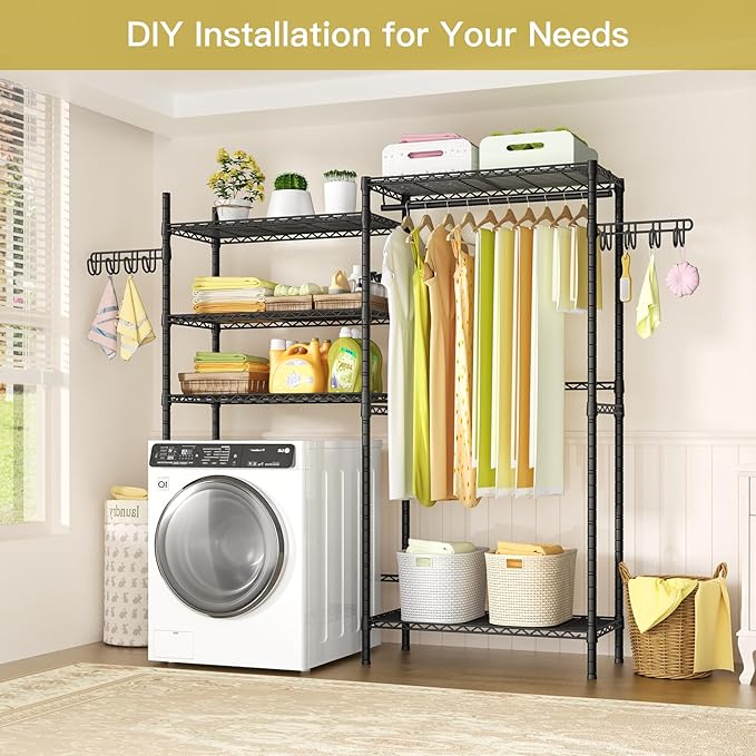 Ulif 65.3" W x 13.4" D x 77.5" H Clothes Drying Rack, 5 Tiers Over Washer and - Image 4