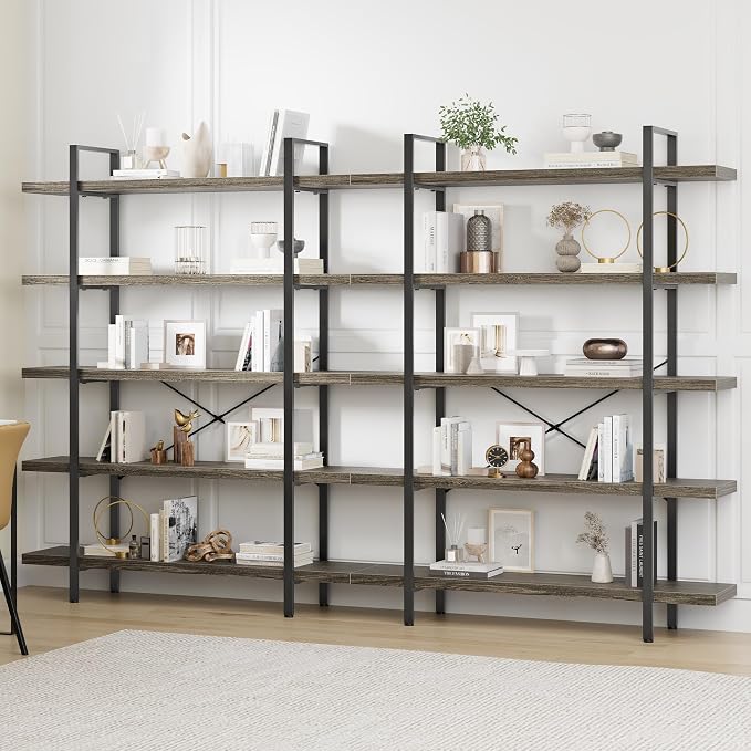 Bookshelf Set, Heavy Duty 5-Tier Industrial Bookcase, 120lbs Shelf Capacity by OtterOasis