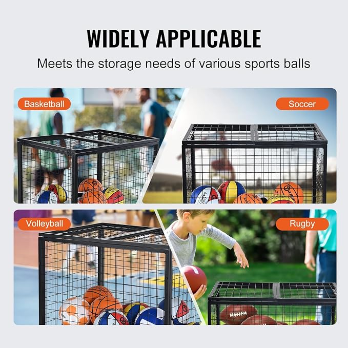 VEVOR Rolling Sports Ball Storage Cart, Lockable Basketball Cage - Image 6