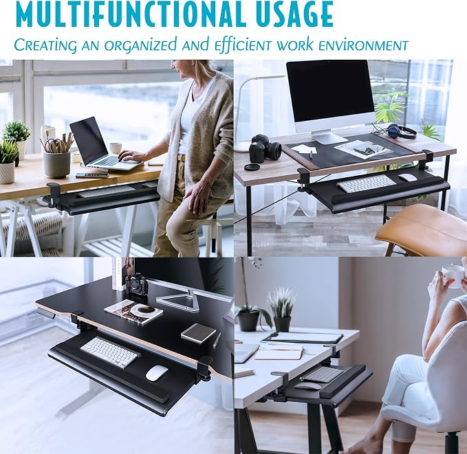EHO Large Ergonomic C-Clamp Keyboard Tray Mount Under Desk - Image 8