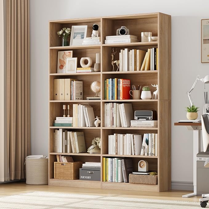 FACBOTALL Bookshelf and Bookcase, 6-Tier Double Wide Bookshelves, Freestanding - Image 2