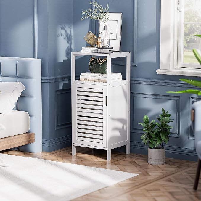HITNET Bamboo Bathroom Storage Cabinet, 4 Tier Small White Floor Cabinet - Image 2