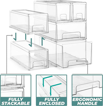 Sorbus 2 Medium & 4 Small Clear Stackable Storage Drawers – Plastic Organizer - Image 4