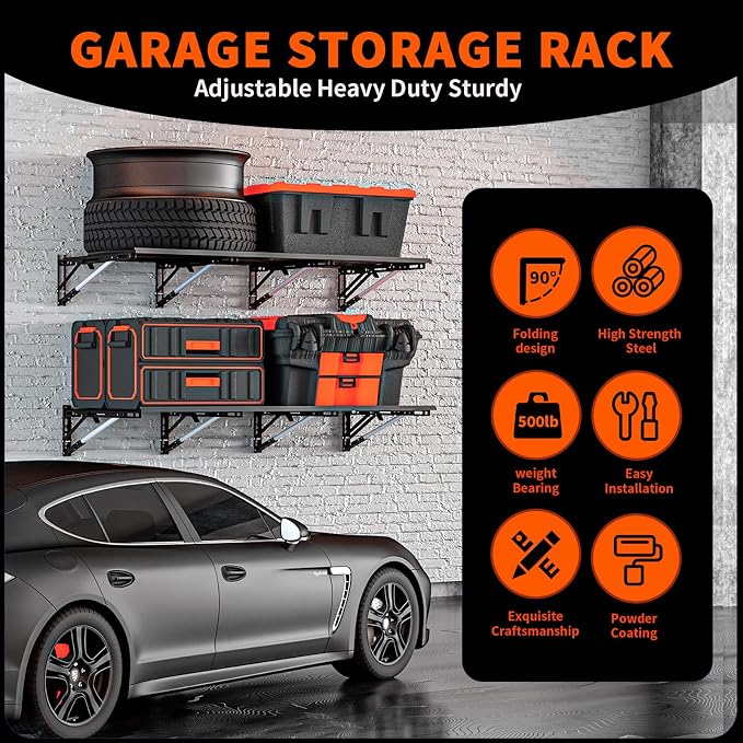 Heavy Duty Foldable Garage Storage Shelves Wall Mounted Metal Rack Unit - Image 6