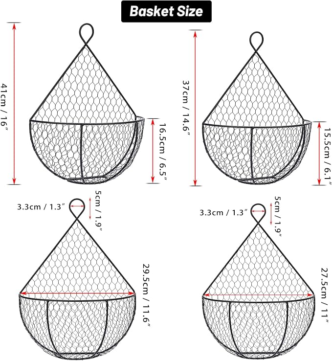 BSTKEY Set of 2, Wall-Mounted Hanging Metal Fruit Vegetable Baskets Hanging - Image 2