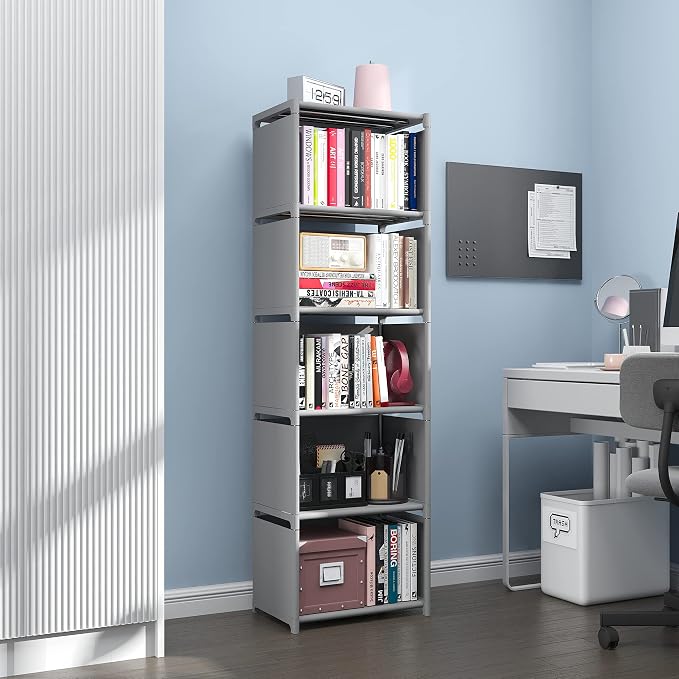 RIIPOO Book Shelf, 5-Cube Storage Organizer, Metal & Fabric Bookcase - Image 8