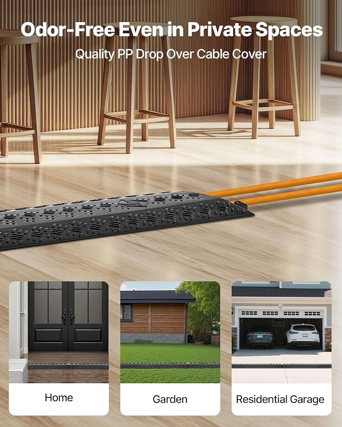 VEVOR 3 Pack Drop Over Cable Cover, 2 Channel Heavy Duty Cable Hose Protector - Image 2