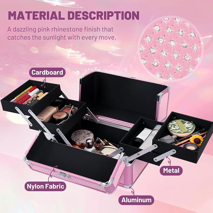 Makeup Train Case Cosmetic Organizer Case Makeup Box Portable Make Up Artist - Image 3