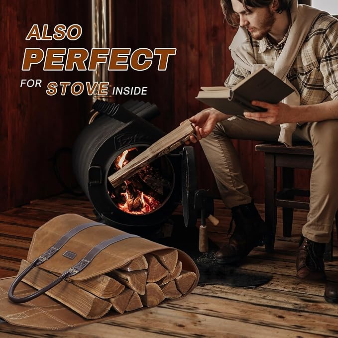 INNO STAGE Canvas Log Carrier Bag, Durable Wood Tote, Fireplace Stove - Image 2
