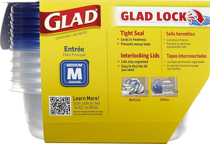 GladWare Entree Food Storage Containers, Medium Square Holds 25 Ounces of Food - Image 2