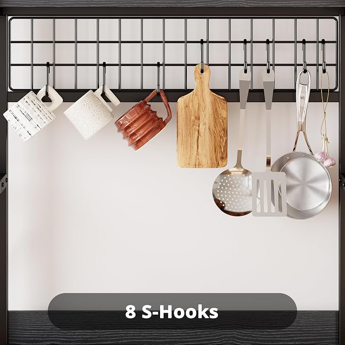 IRONCK Large Bakers Rack with Power Outlet, 62 Inch Wide Microwave Stand - Image 7