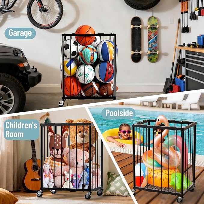 TomCare Garage Ball Rolling Storage Rack Large Capacity Basketball Holder - Image 7