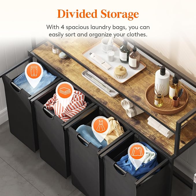 Lifewit Laundry Hamper 4 Section, 168L Pull out Laundry Clothes Basket Organizer - Image 2