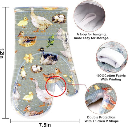 Oven Mitts Set of 2 with Transparent Clear Silicone Shell and Nice Duck - Image 2