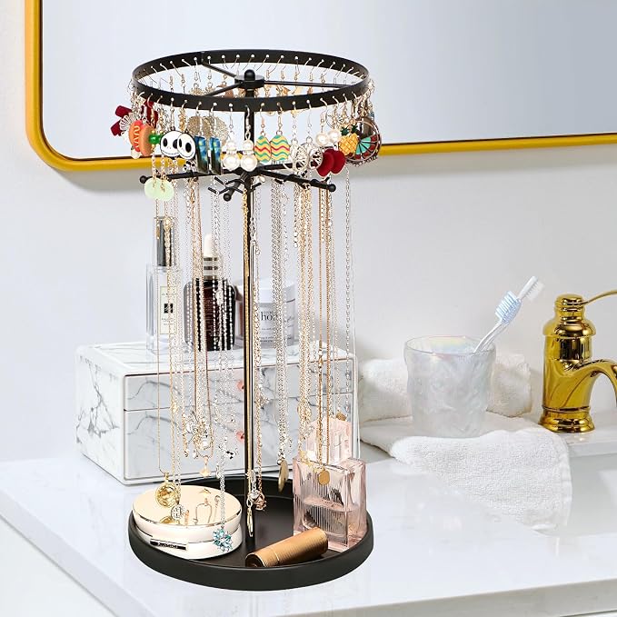 360 Rotating 2-Tier Jewelry Organizer Stand, Large Earring Holder Organizer - Image 6