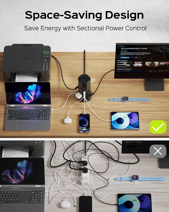 Power Strip Tower Surge Protector, JACKYLED 16 Outlets 6 USB Charging Station - Image 7