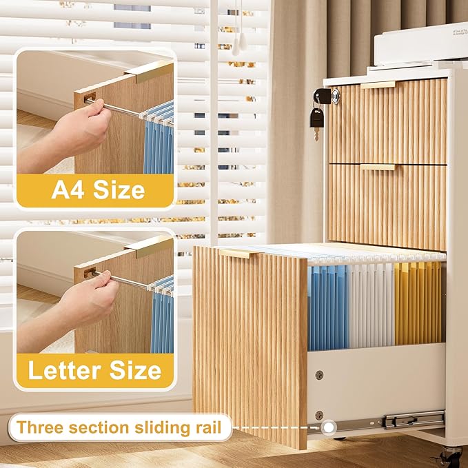 3 Drawers Fluted Mobile File Cabinet - Image 3