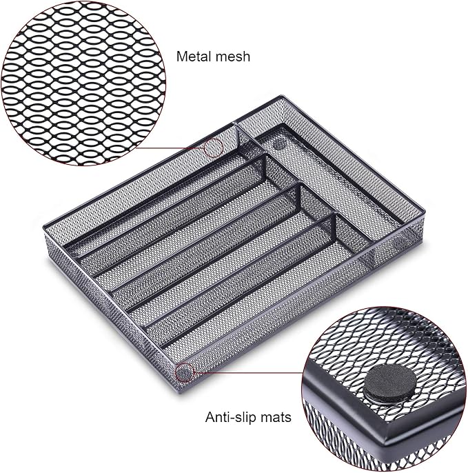 WuGeShop Office Desk Drawer Organizer, 5 Compartments Mesh Drawer Organizer Tray - Image 3