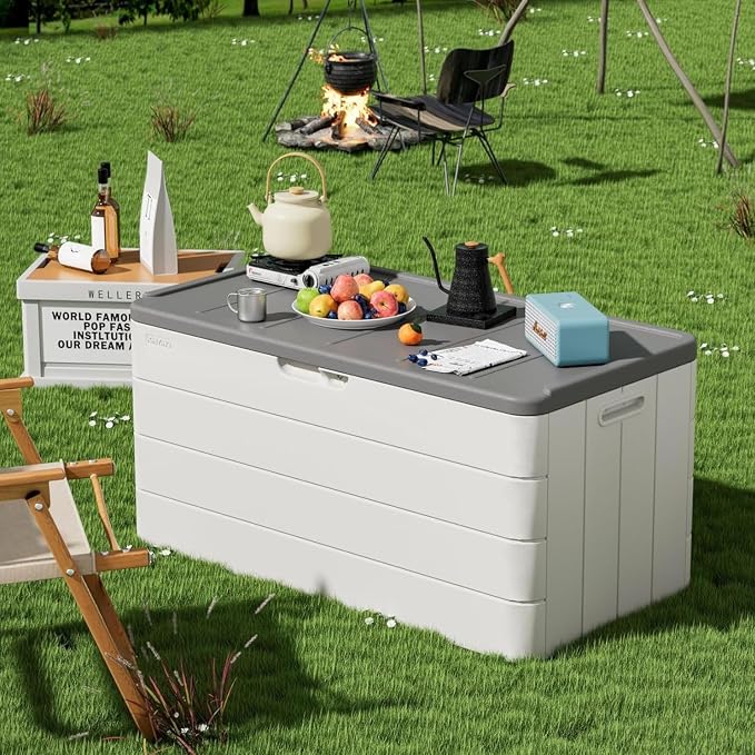 ZZM 110 Gallon Lockable Resin Deck Box, Waterproof Outdoor Storage Box - Image 2