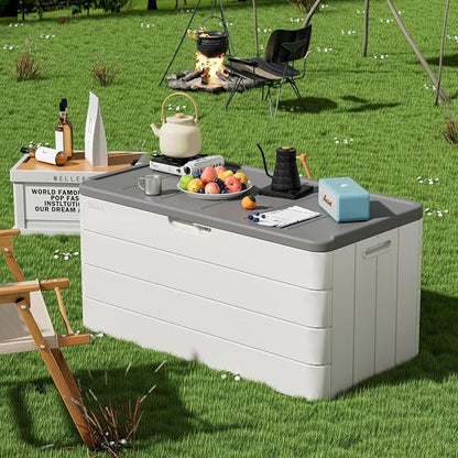 ZZM 110 Gallon Lockable Resin Deck Box, Waterproof Outdoor Storage Box - Image 2