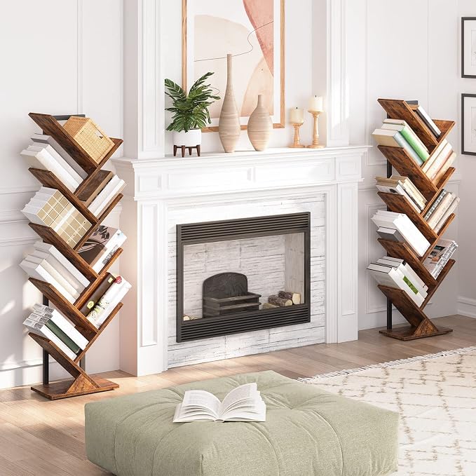 HOOBRO Tree Bookshelf, 9-Tier Bookcase Wooden Shelves, Floor Standing Storage - Image 9