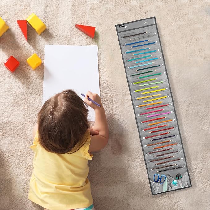 Hanging Pencil Holder Classroom Pencil Parking Pocket Chart Numbered Pencil - Image 3