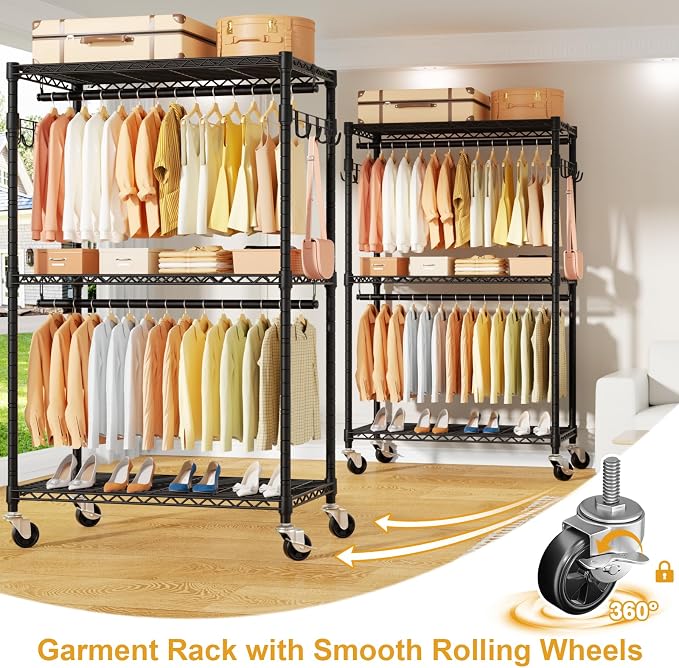 P1 Rolling Clothes Rack, Portable Wardrobe Closet - Image 5