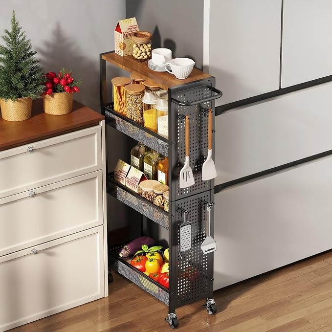 Slim Rolling Storage Cart with Wheels, 4-Tier Metal Utility Cart with Handle & by KITREPAION