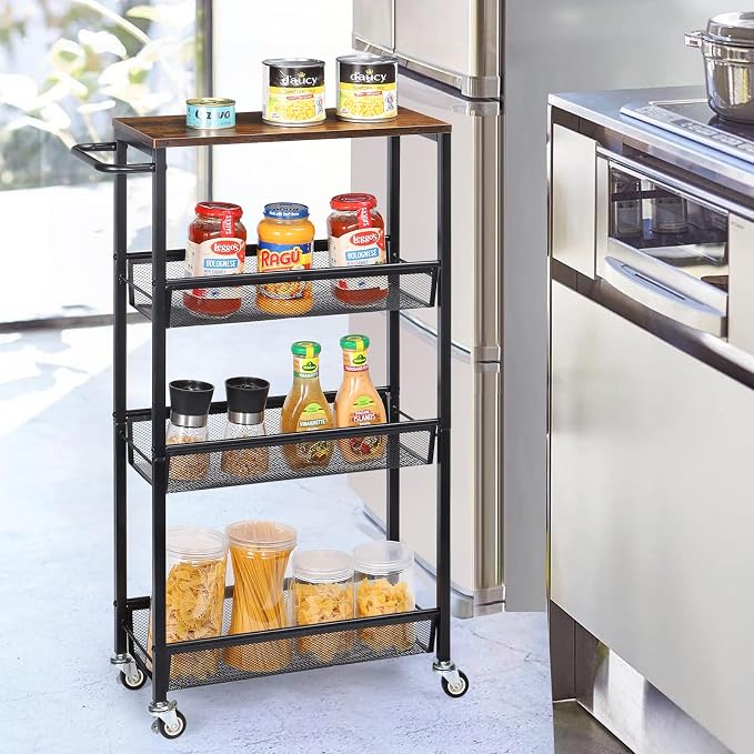 MOOACE Slim Storage Cart, 4 Tier Rolling Kitchen Shelving Unit on Wheels Mobile - Image 5