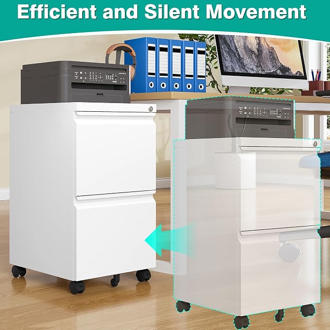 SISESOL Assembled 2 Drawer File Cabinet on Wheels, Metal Filing Cabinet - Image 8