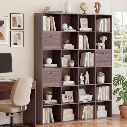 24 Cube Storage Rack, Walnut Wood Bookshelf - Image 8