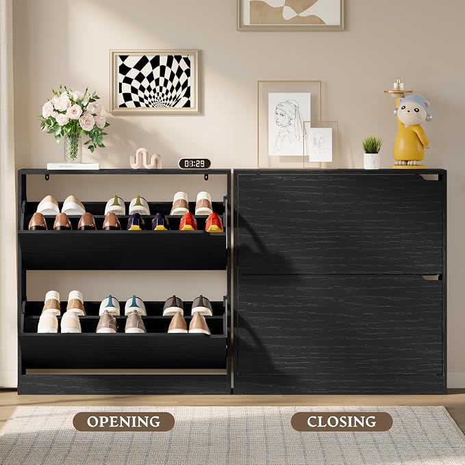 BORNOON Shoe Cabinet with 2 Flip Drawers, Slim Narrow Shoe Storage Cabinet - Image 5
