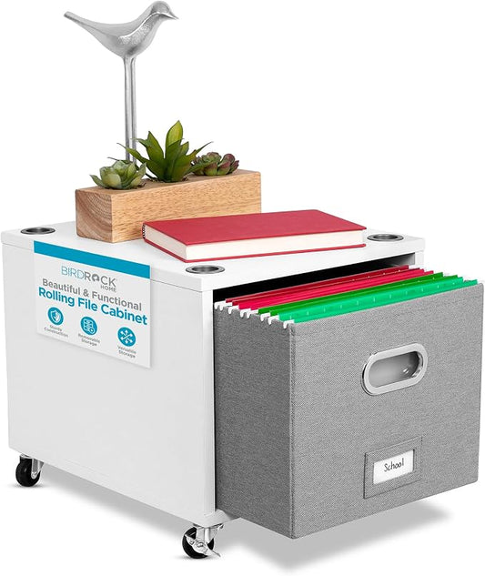 BIRDROCK HOME Rolling File Cabinet – Decorative Storage Shelf w/Removable Bins by BIRDROCKHOME