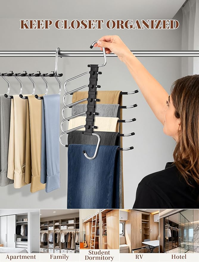 Pants Hangers 2 Pack Space Saving Metal Closet Organizer, Anti-Slip Design - Image 7