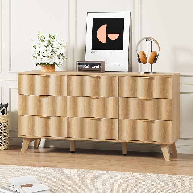 9 Drawer Dresser, Modern Fluted Storage Dresser by EnjoyaWarmandCozyLife