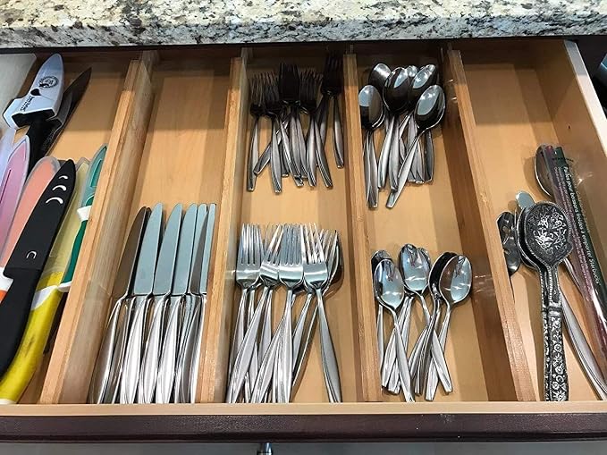 6 Pack Bamboo Kitchen Drawer Dividers, Expandable Drawer Separators Splitter - Image 8
