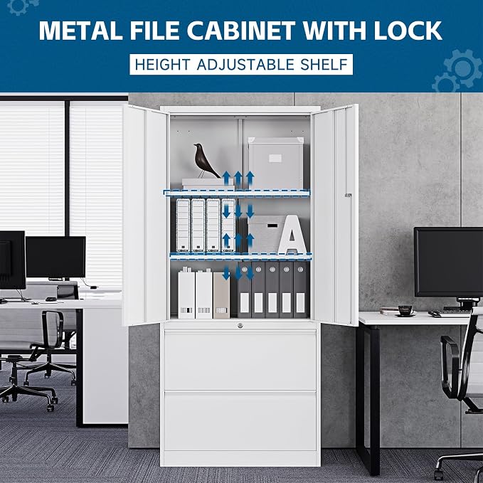 2-Drawer Metal File Cabinet, Lateral Vertical Filing Cabinets - Image 8